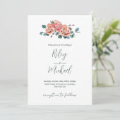 Oude Trouwbloemen Rustieke Roze Rozen Uitnodiging (Staand voorkant)