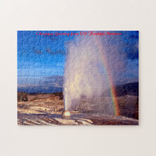 Oude trouwe Gyser Yellowstone. kerstgroet Legpuzzel