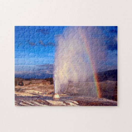 Oude trouwe Gyser Yellowstone. Legpuzzel (Horizontaal)