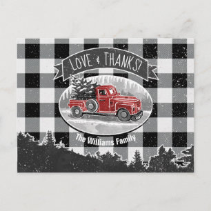 Oude Truck Zwart en Wit Geborduurd Merk Holiday Briefkaart