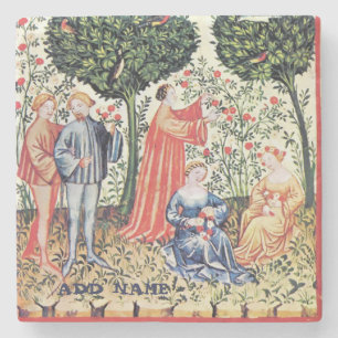 Oude tuin, telers, wijn, tekststeen bewerken stenen onderzetter