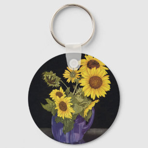 Oude Tuin Zomer Zonnebloemen Bloemen in een Vaas Sleutelhanger