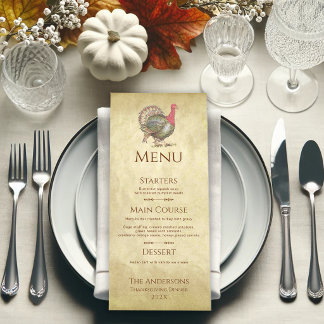 Oude Turkije Pergament Thanksgiving Diner Menu