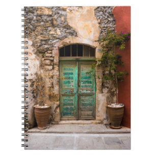Oude Turquoise-deur op Kreta, Griekenland Notitieboek