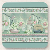 Oude Turquoise Thee & Rozen Onderzetters (Voorkant)