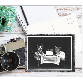 Oude twee katjes en de verjaardagstaart briefkaart