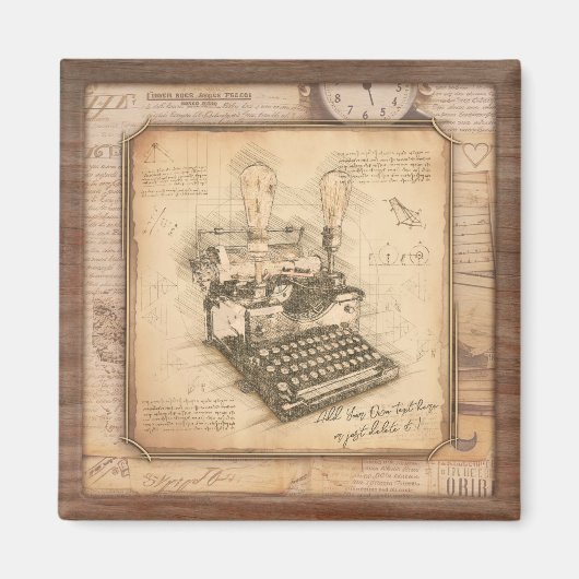 Oude  Typewriter. Auteur / Schrijver Gift Magneet (Voorkant)