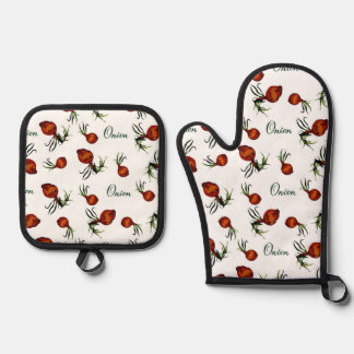Oude Uienprint Ovenwant en Pannenlap Set