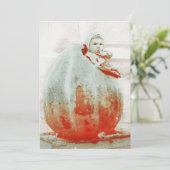 Oude uitnodiging met kind in een reusachtige pompo (Staand voorkant)