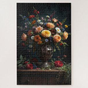 Oude vaas met bloemen legpuzzel