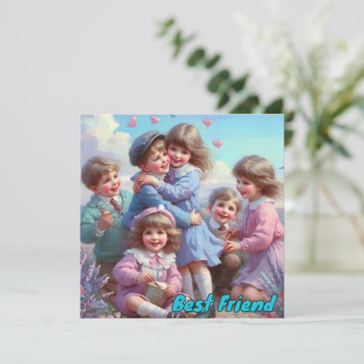 Oude Valentijn ~ BESTE VRIEND ~ Kinderen ~ Feestdagenkaart (Staand voorkant)