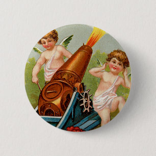 Oude Valentijn met hartenkanon Ronde Button 5,7 Cm