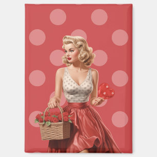 Oude Valentijn Pin-Up Meisje met Rozen Magneet