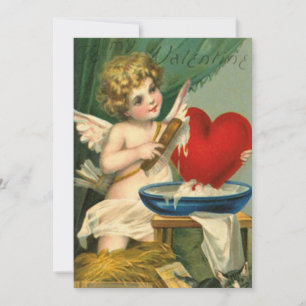 Oude Valentijnsdag Cherub Was Hart Feestdagenkaart