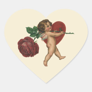 Oude Valentijnsdag Cherubijn en Victoriaanse Roos Hart Sticker