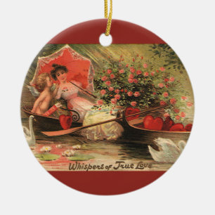 Oude Valentijnsdag cherubijn met harten uit het Vi Keramisch Ornament