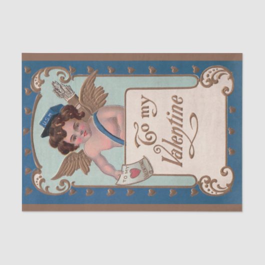 Oude Valentijnsdag, cherubijn met liefdesbrieven Tissuepapier (Voorkant)