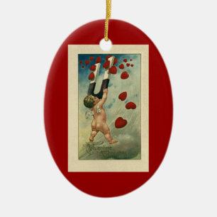 Oude Valentijnsdag, Cherubijn met magneet harten Keramisch Ornament