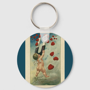 Oude Valentijnsdag, cherubijn met magneet harten Sleutelhanger