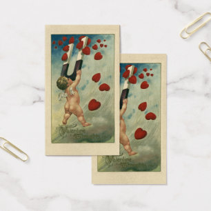 Oude Valentijnsdag, cherubijn met magneet harten Visitekaartje