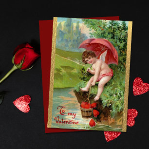 Oude Valentijnsdag Cherubs Rode Harten Feestdagenkaart