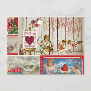 Oude Valentijnsdag Collage - Engelen, Harten Feestdagenkaart
