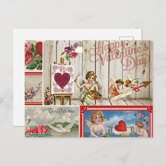 Oude Valentijnsdag Collage - Engelen, Harten Feestdagenkaart (Voorkant / Achterkant)