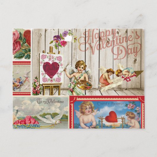 Oude Valentijnsdag Collage - Engelen, Harten Feestdagenkaart (Voorkant)