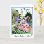 Oude Valentijnsdag Dame & Man In De Tuin Kaart (Gele Bloem)