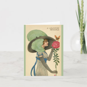 Oude Valentijnsdag, Dame Rode Roos Vlinder Feestdagen Kaart