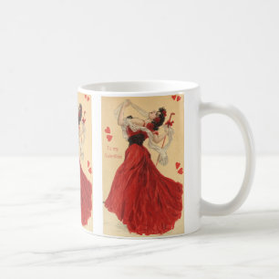 Oude Valentijnsdag, Dansende Dame Rode Harten Koffiemok