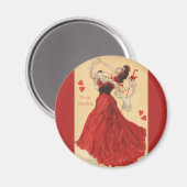 Oude Valentijnsdag, Dansende Dame Rode Harten Magneet (Voorkant / Achterkant)