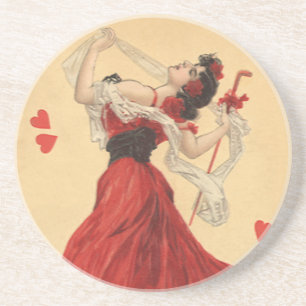 Oude Valentijnsdag, Dansende Dame Rood Hart Zandsteen Onderzetter