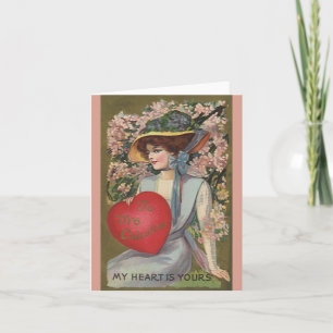 Oude Valentijnsdag, Elegante Dame met Hart Feestdagen Kaart