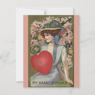 Oude Valentijnsdag, elegante dame met hart Feestdagenkaart