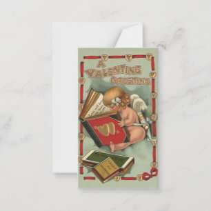 Oude Valentijnsdag engel, Cupido leest boek Notitiekaartje