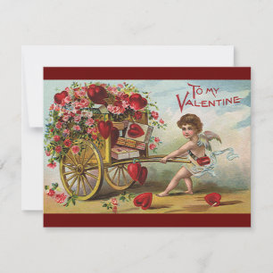 Oude Valentijnsdag engel, Kar met liefdeshartjes Feestdagenkaart