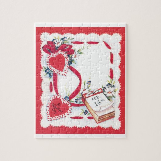 Oude Valentijnsdag Harten, Bloemen en Lint Legpuzzel (Verticaal)