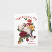 Oude Valentijnsdag kaart bloemenduil harten (Voorkant)