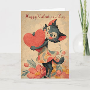 Oude Valentijnsdag Kat Met Hart Kaart