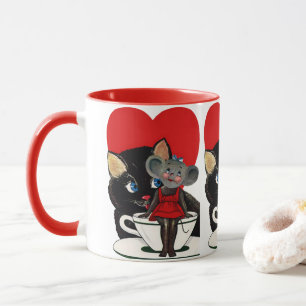 Oude Valentijnsdag, kat muis theekopje hart Mok