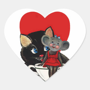 Oude Valentijnsdag, Kat Muis Theekopje Hart Sticker