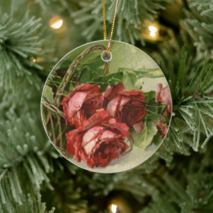 Oude Valentijnsdag Liefde, Dieprode Rozen Keramisch Ornament