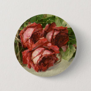 Oude Valentijnsdag Liefde, Karmozijnrode Rozen Ronde Button 5,7 Cm