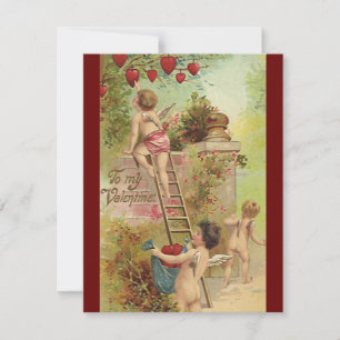 Oude Valentijnsdag, Schattige Cherubs Klimmen Ladd Feestdagenkaart