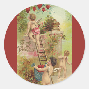 Oude Valentijnsdag, Schattige Cherubs Klimmen op L Ronde Sticker