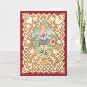 Oude Valentijnsdag, Schattige Jongen in de Weide Feestdagen Kaart