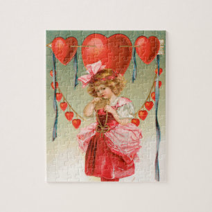 Oude Valentijnsdag, Victoriaans meisje met harten Legpuzzel