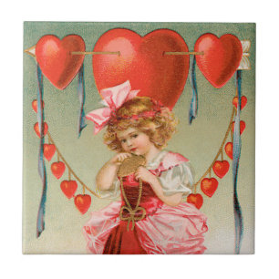 Oude Valentijnsdag, Victoriaans meisje met harten Tegeltje