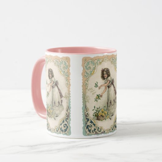 Oude Valentijnsdag, Victoriaans meisje met rozen Mok (Voorkant links)